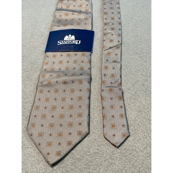 Stafford Mens Silk Tie Grey Geometric Pattern Necktie - Picture 4 of 4